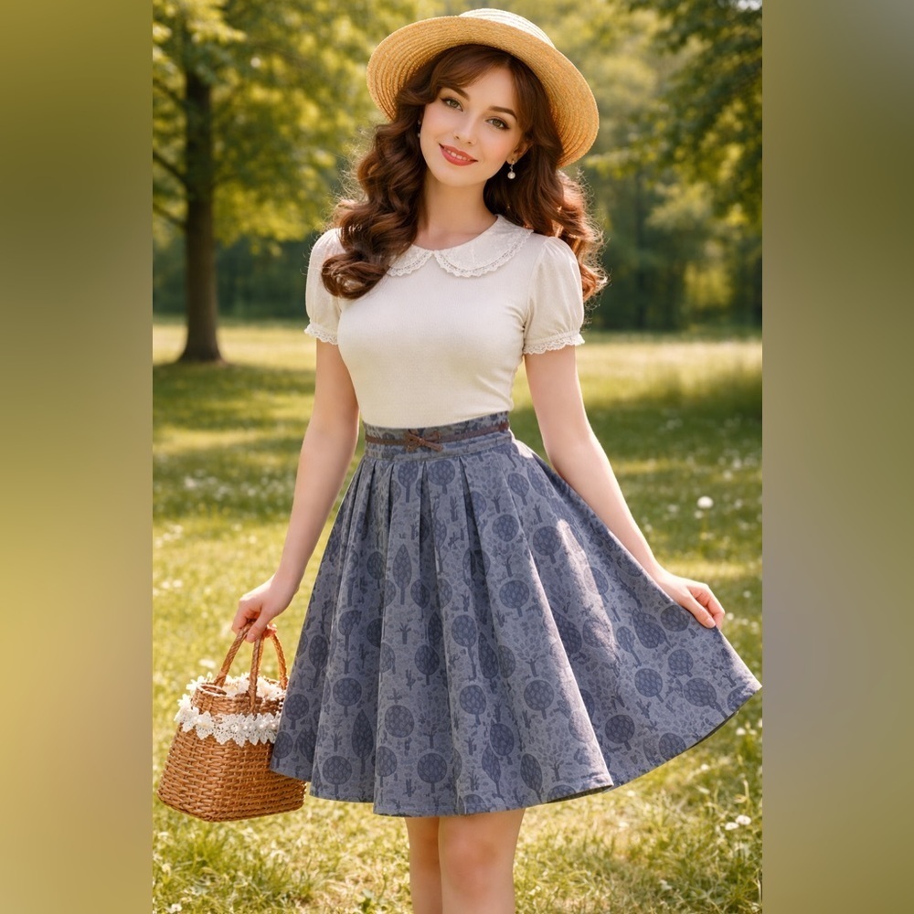 Hide and seek women’s cute skirt with trees S/M EUC